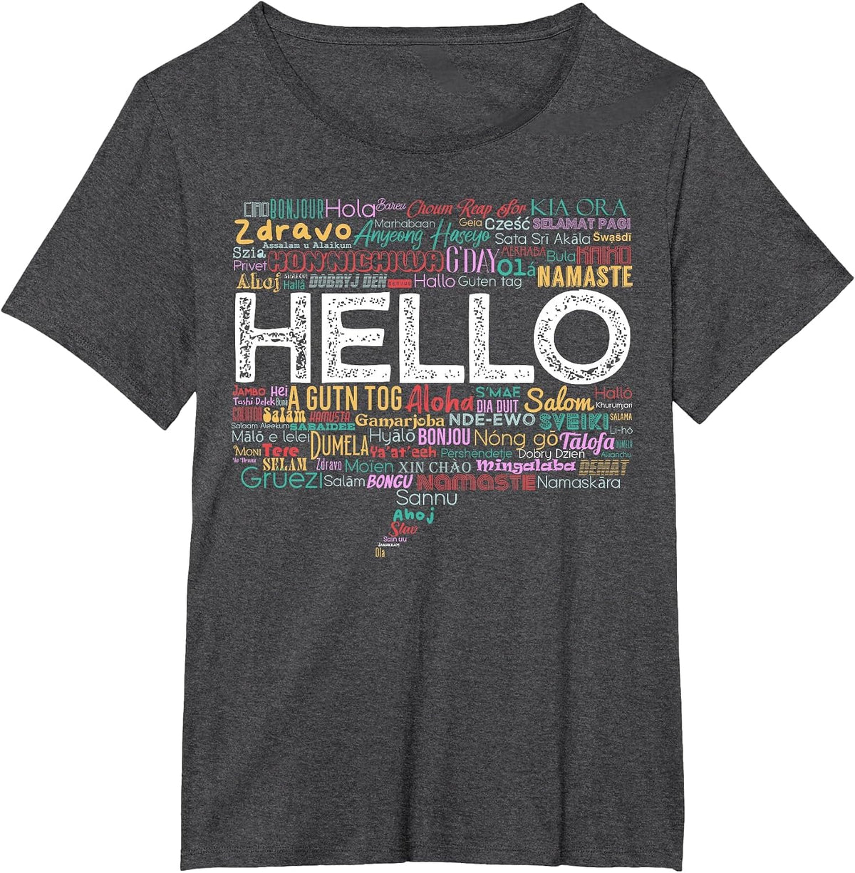 Start with Hello Different World Language Learning Teacher T-Shirt - Dark Heather Grey
