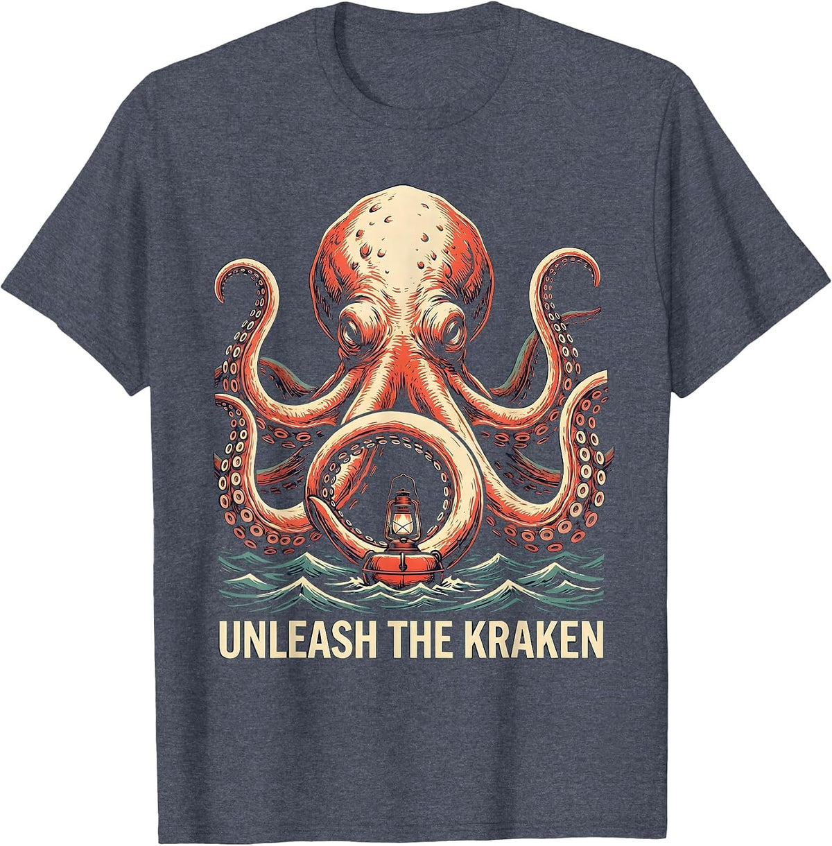 Unleash The Kraken Playful Octopus Sea Monster Ocean Lover T-Shirt - Heather Blue
