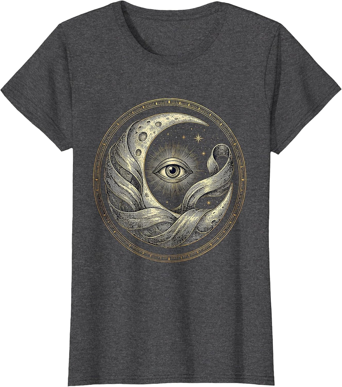 Women's Crescent Moon Aurora Borealis Night Sky Design T-Shirt - Dark Heather Grey