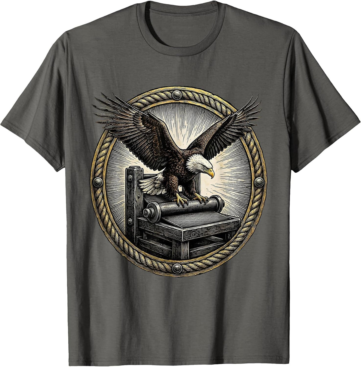 Bald Eagle Printing Press 1st Amendment Design T-Shirt - Asphalt Grey