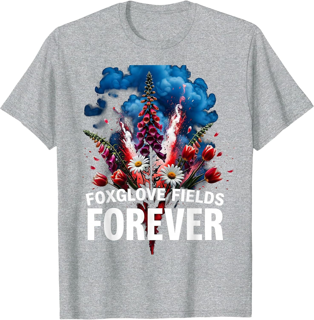 Men's Foxglove Fields Forever Floral Garden Design T-Shirt - Heather Grey