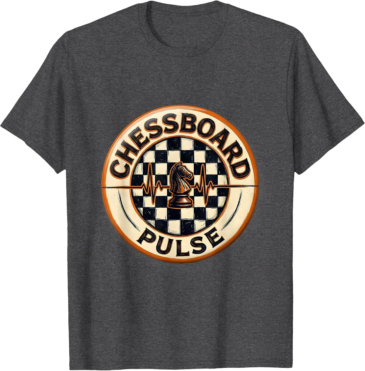 Chessboard Pulse Vintage Chess Enthusiast Gamer T-Shirt - Dark Heather Grey