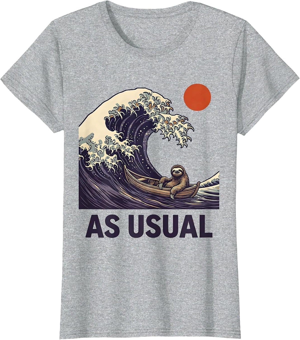 As Usual Funny Sloth Japanese Great Wave Animal Meme T-Shirt - Heather Grey