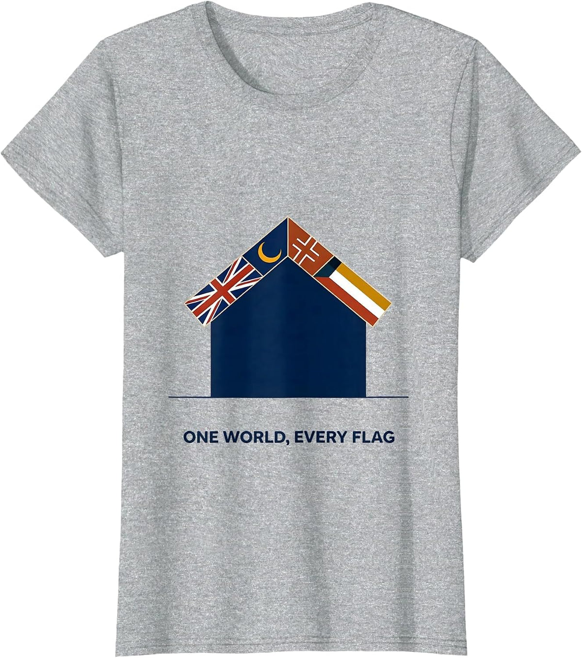 Women's One World Every Flag Editorial Conceptual Geography Lover T-Shirt - Heather Grey