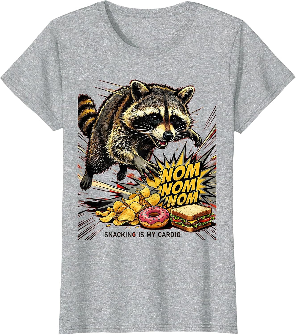 Snacking Is My Cardio Funny Raccoon Design T-Shirt - Heather Grey