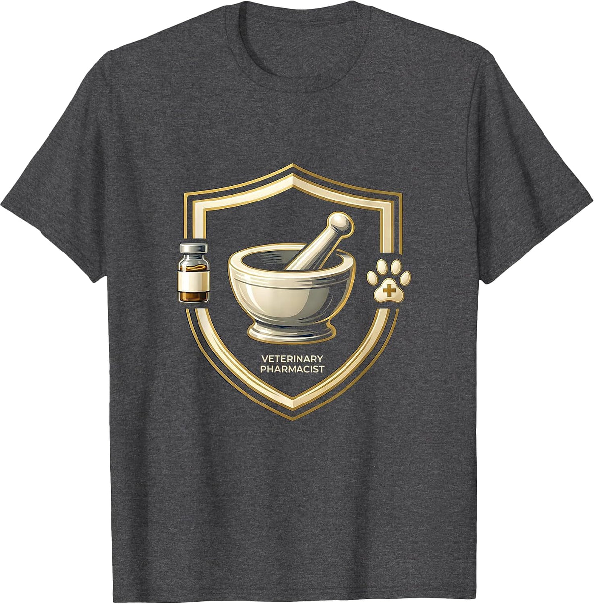 Men's Veterinary Pharmacist Emblem Vet Tech Gift Occupation Humor T-Shirt - Dark Heather Grey