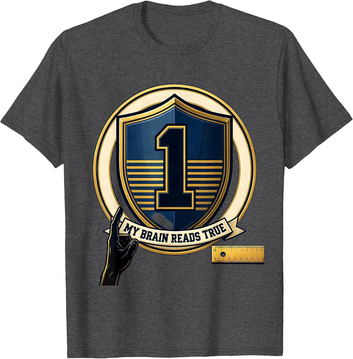 Men's My Brain Reads True Dyslexia Awareness Month Emblem T-Shirt - Dark Heather Grey