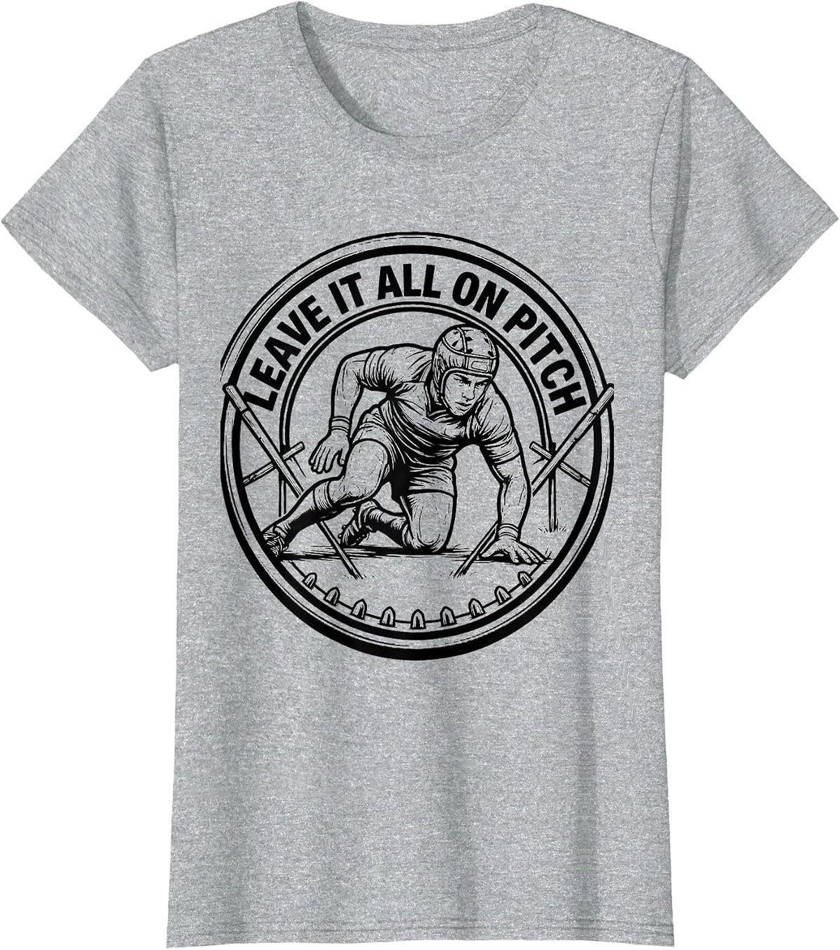 Leave It All On Pitch Rugby Graphic Design T-Shirt - Heather Grey