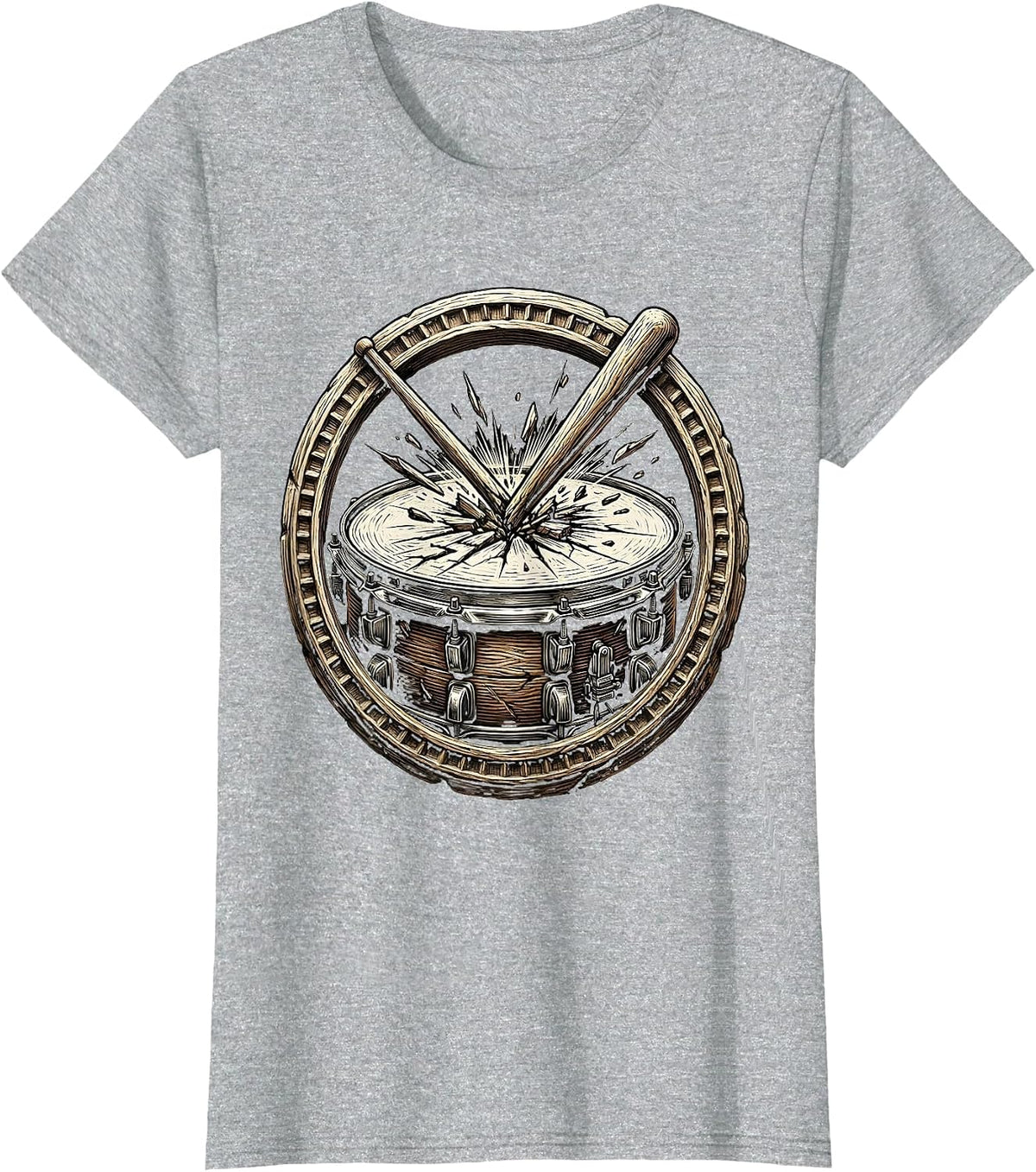 Broken Drumstick Snare Drum 90s Band Graphic T-Shirt - Heather Grey