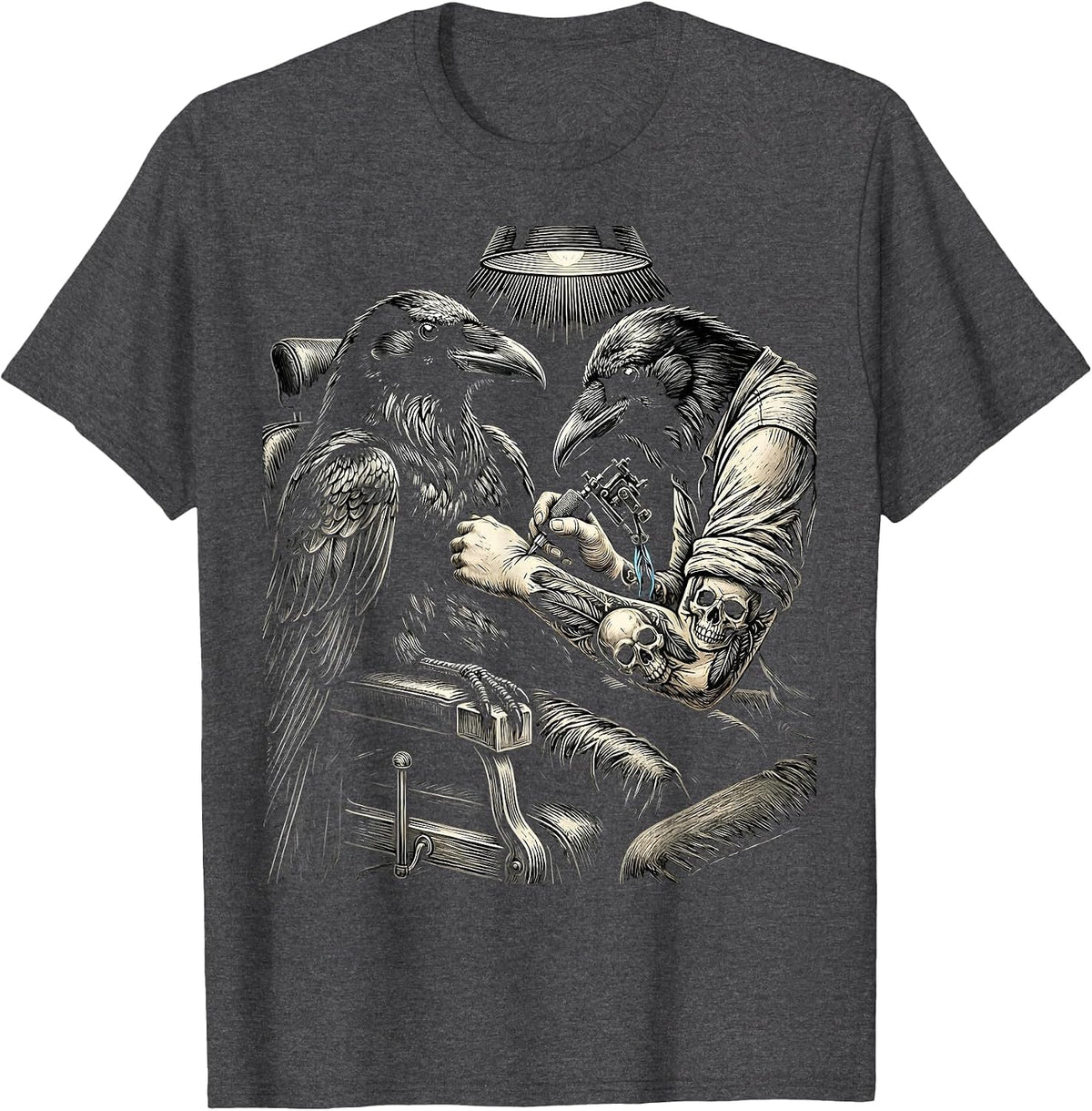 Crow Tattoo Artist Funny Dark Bird Illustration T-Shirt - Dark Heather Grey