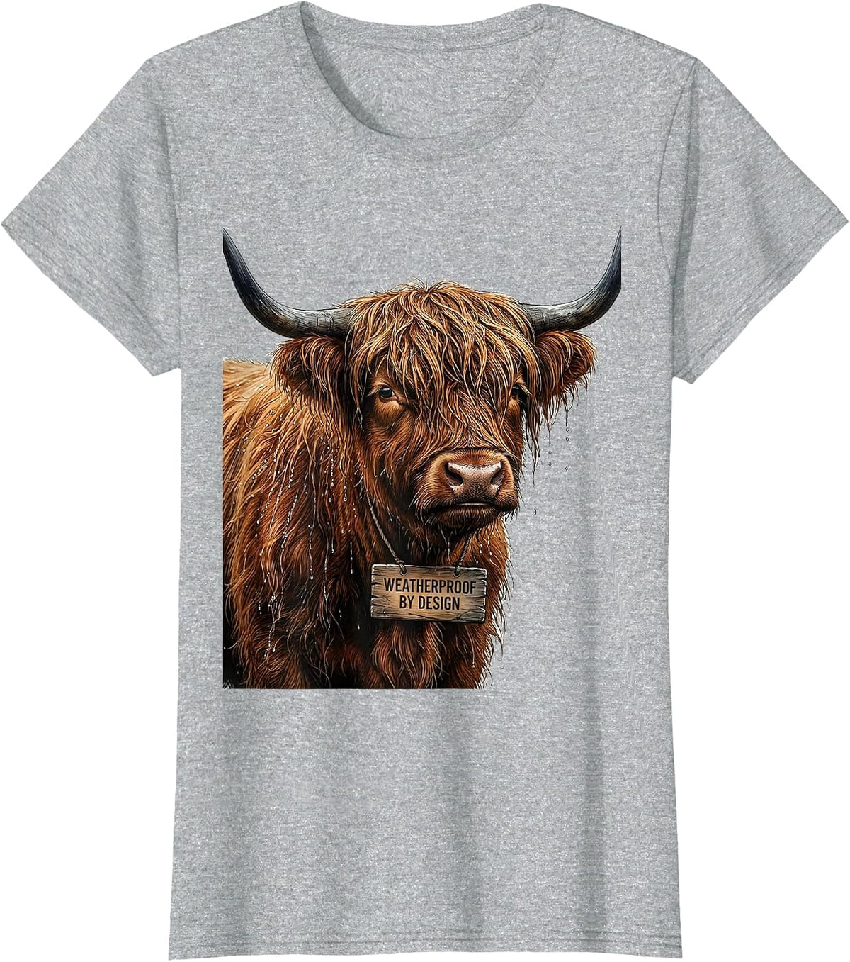 Women's Weatherproof By Design Cute Highland Cow Scottish Humor T-Shirt - Heather Grey