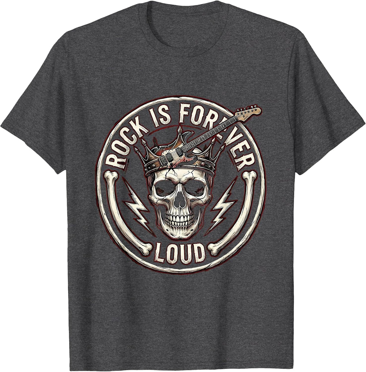 Rock Is Forever Loud Bold Music Graphic Design T-Shirt - Dark Heather Grey