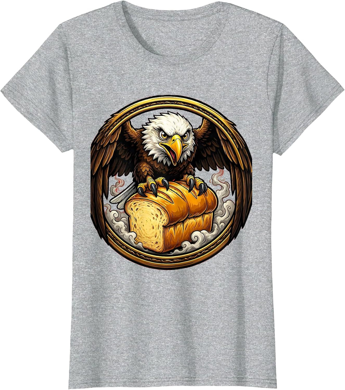 Bald Eagle on Giant Cheesy Bread Loaf T-Shirt - Heather Grey