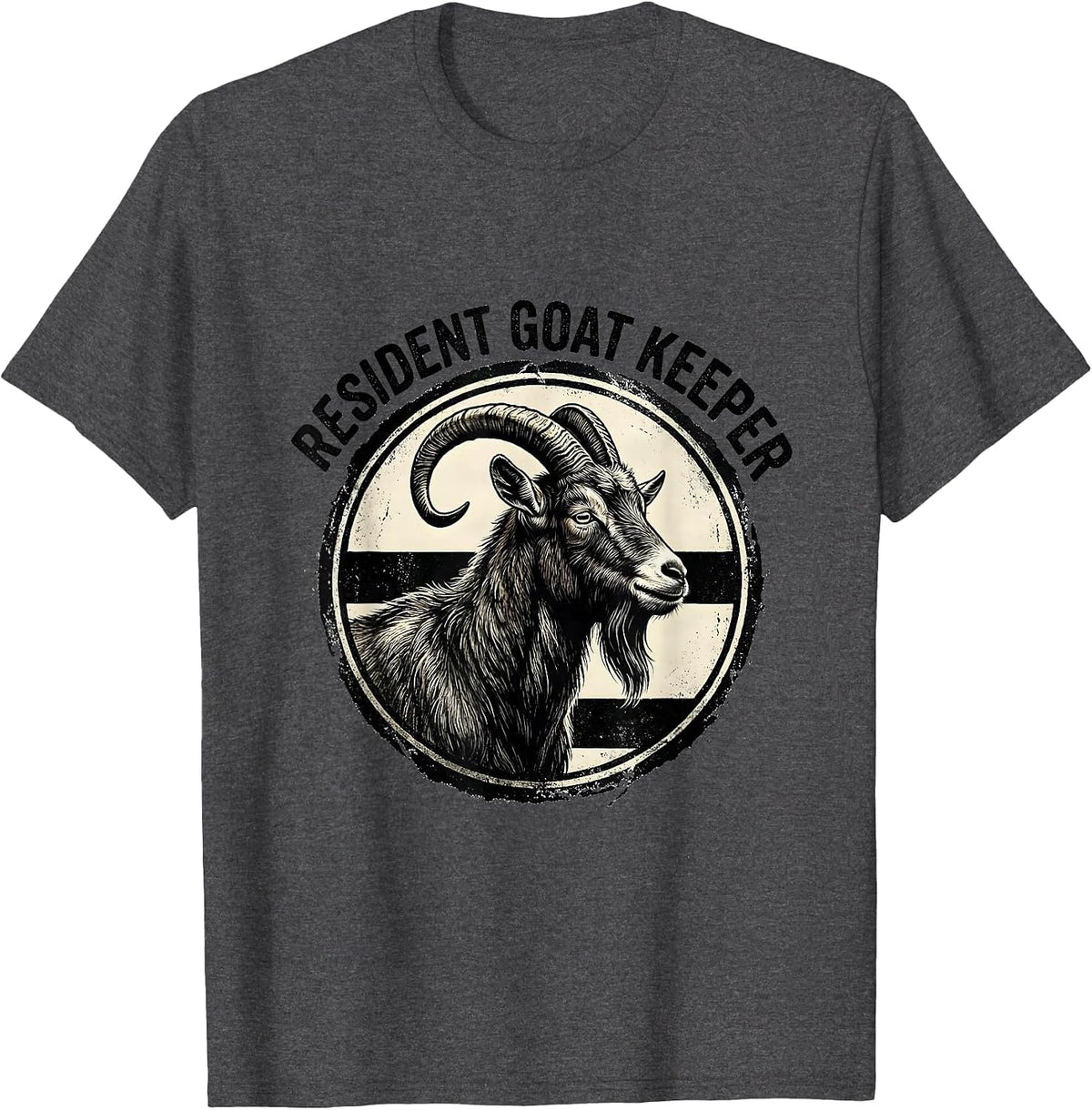 Resident Goat Keeper Rubber Stamp Goat Animal Badge Patch T-Shirt - Dark Heather Grey