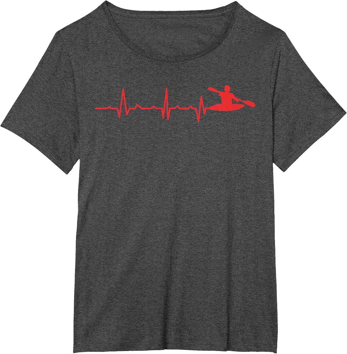 Kayak Heartbeat Line Design for Paddling Fans T-Shirt - Dark Heather Grey