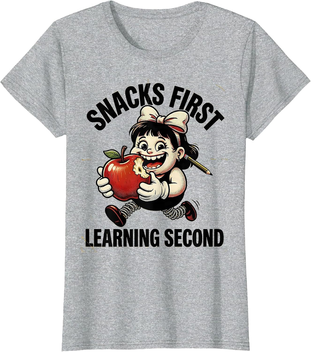 Snacks First Learning Second Second Grade Design T-Shirt - Heather Grey