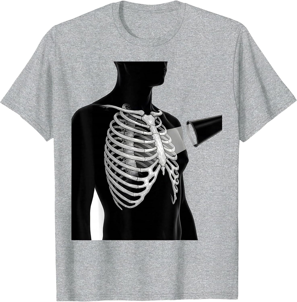 Men's Radiology Tech Profile Chest Ribcage Line Art T-Shirt - Heather Grey