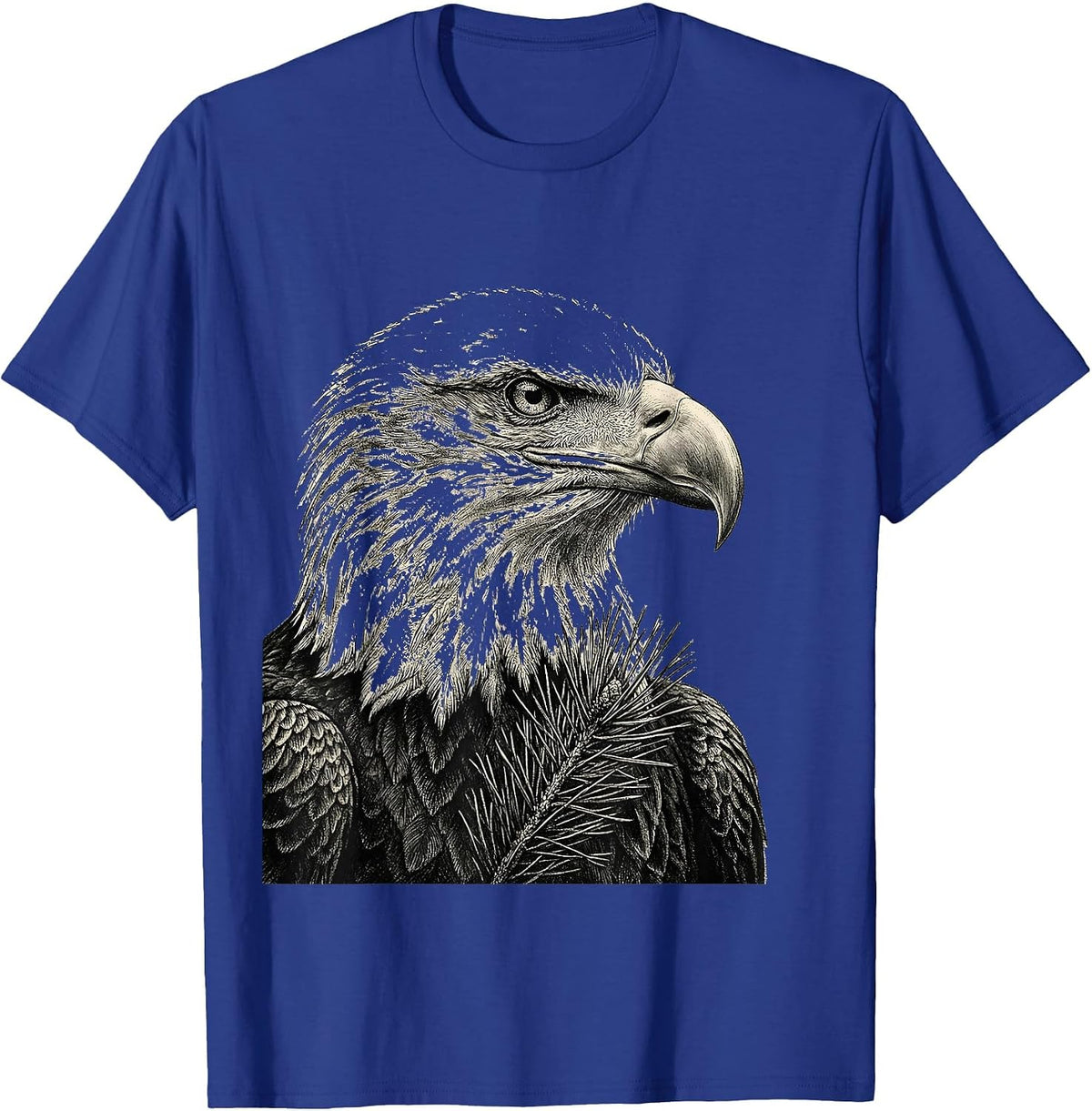Men's Bald Eagle Head Monochromatic Wildlife Portrait T-Shirt - Royal Blue