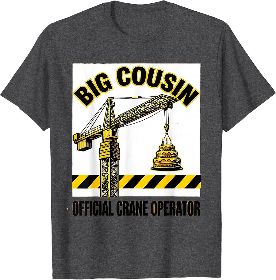 Men's Big Cousin Official Crane Operator Funny Construction Family T-Shirt - Dark Heather Grey