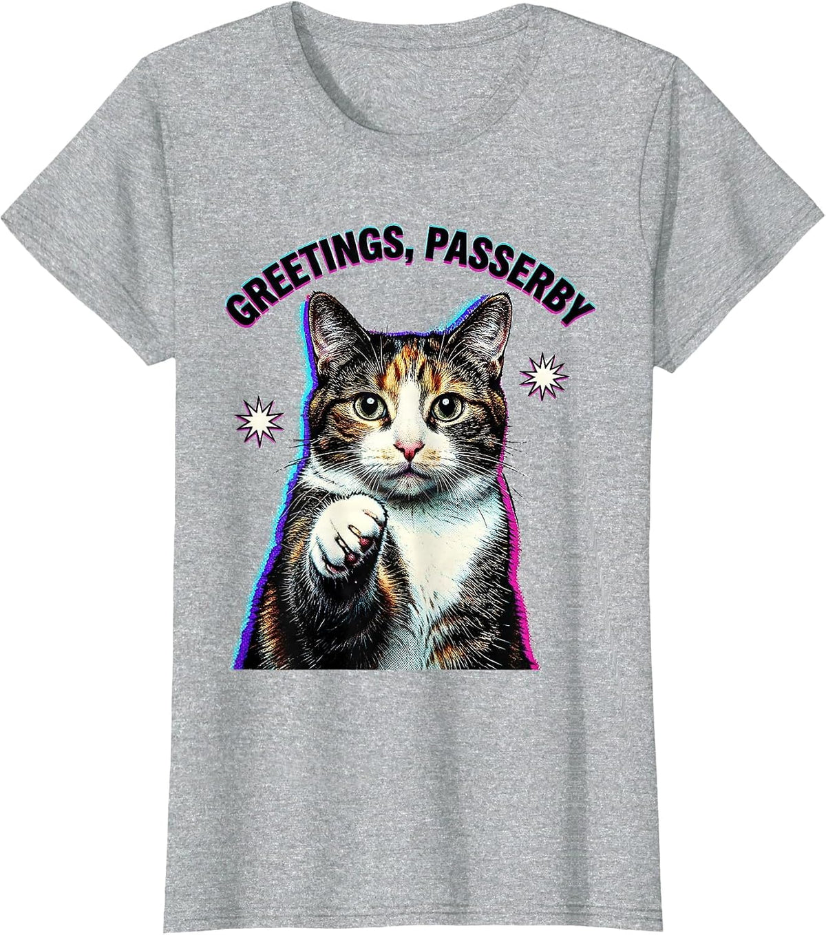Greetings, Passerby Funny Cat Meme Bootleg Graphic T-Shirt - Heather Grey