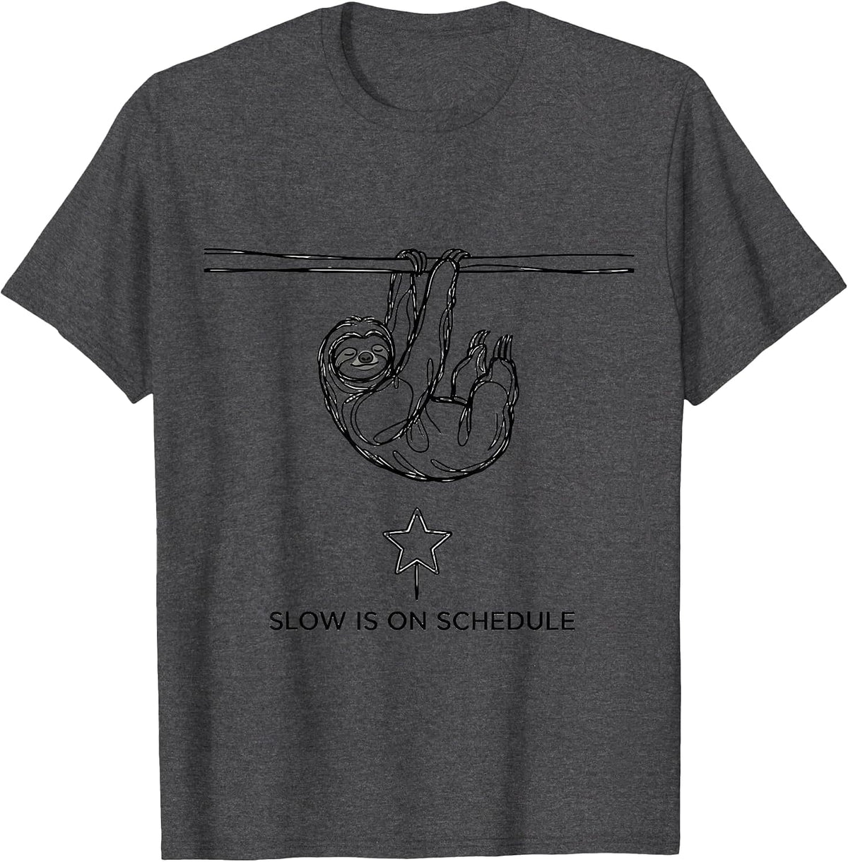 Men's Slow Is On Schedule Funny Sloth Lover Christmas Ugly Sweater T-Shirt - Dark Heather Grey
