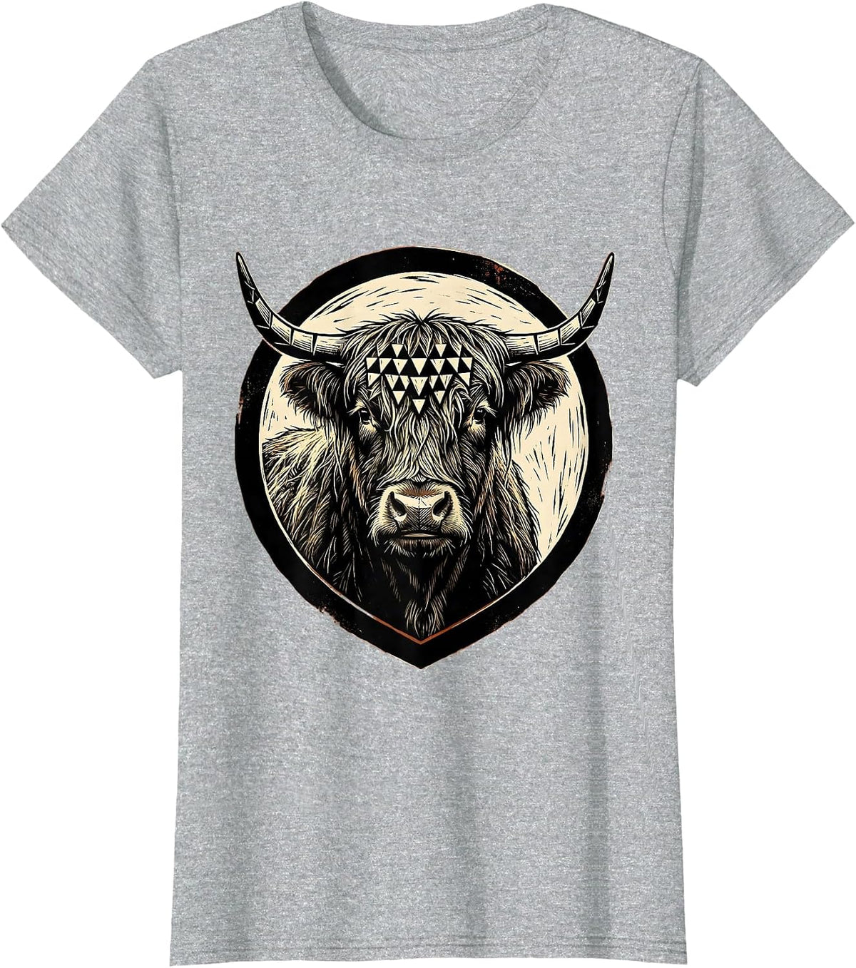 Geometric Highland Cow Low Poly Triangle Art T-Shirt - Heather Grey