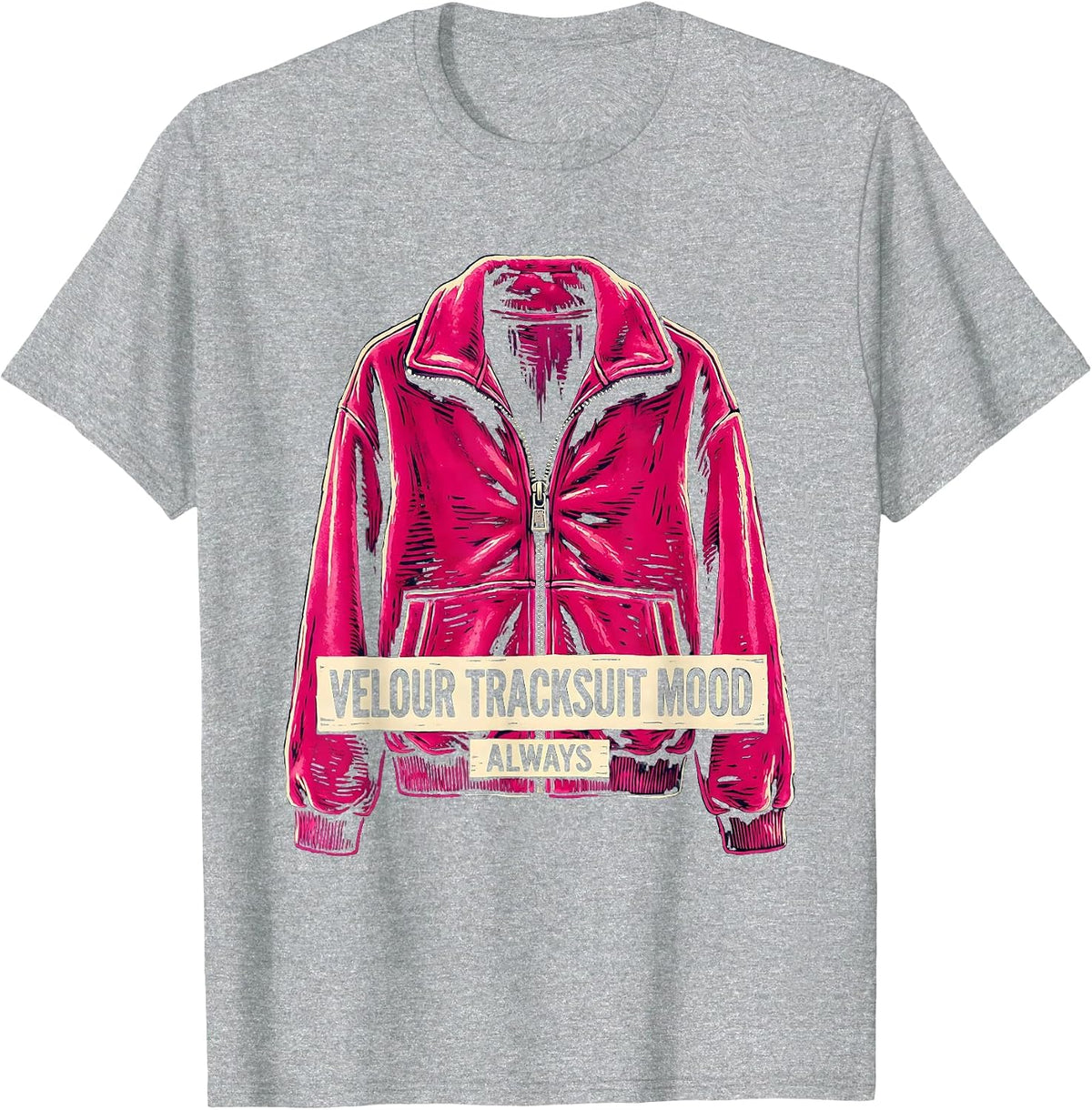 Men's Velour Tracksuit Mood Always Y2K Graphic Design T-Shirt - Heather Grey