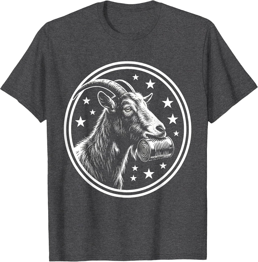 Men's Funny Goat Eating Tin Can With Stars Graphic T-Shirt - Dark Heather Grey
