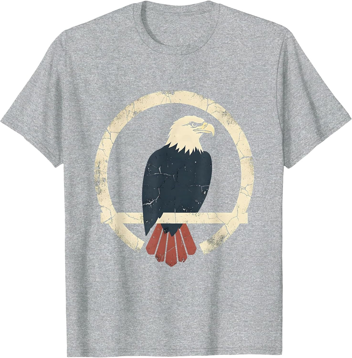 Men's Red White and Blue Bald Eagle Perched on Branch T-Shirt - Heather Grey