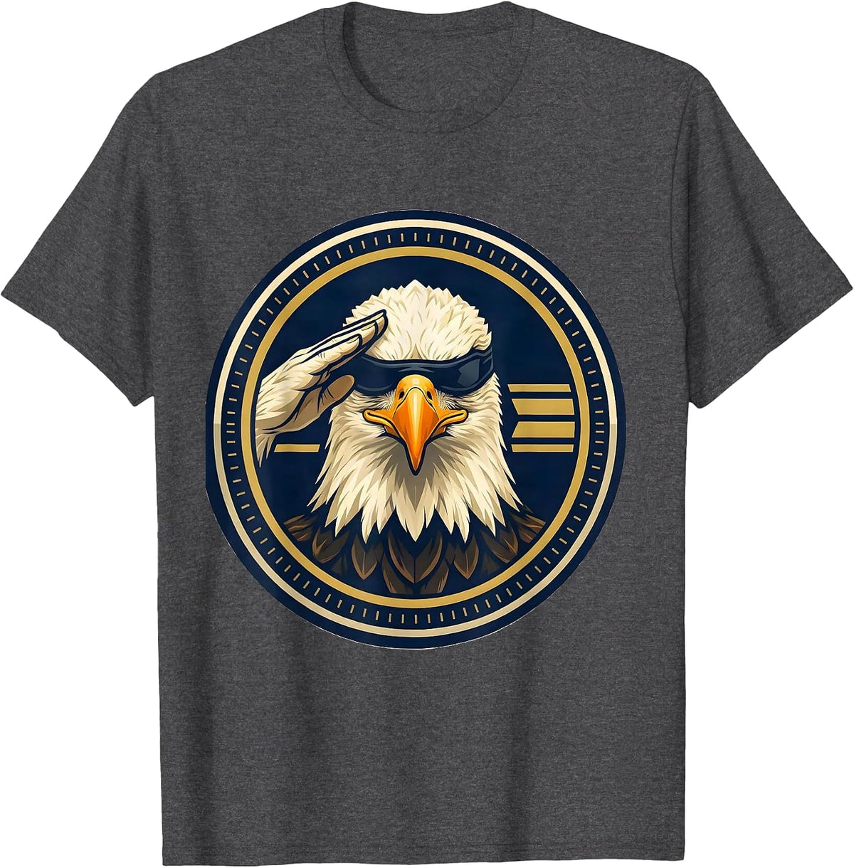 Men's Bald Eagle Self-Salute Emblem Eagle Lover Humor T-Shirt - Dark Heather Grey
