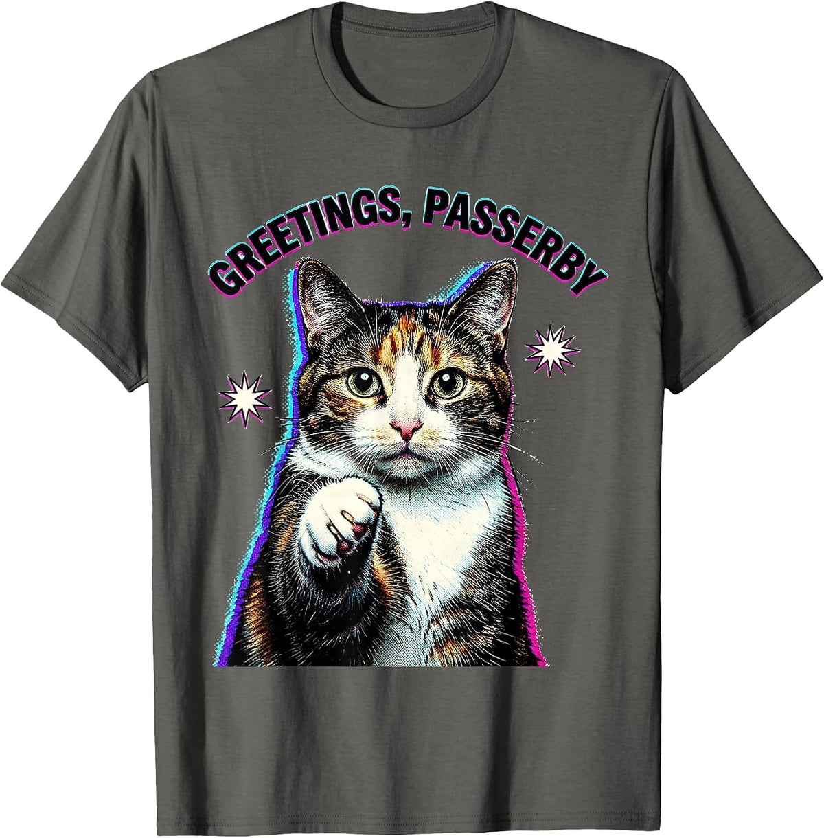 Greetings, Passerby Funny Cat Meme Bootleg Graphic T-Shirt - Asphalt Grey