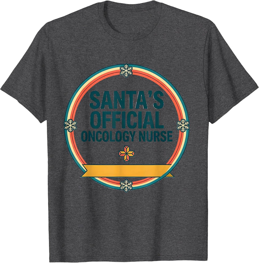 Santa's Official Oncology Nurse Funny Christmas Nurse Gift T-Shirt - Dark Heather Grey