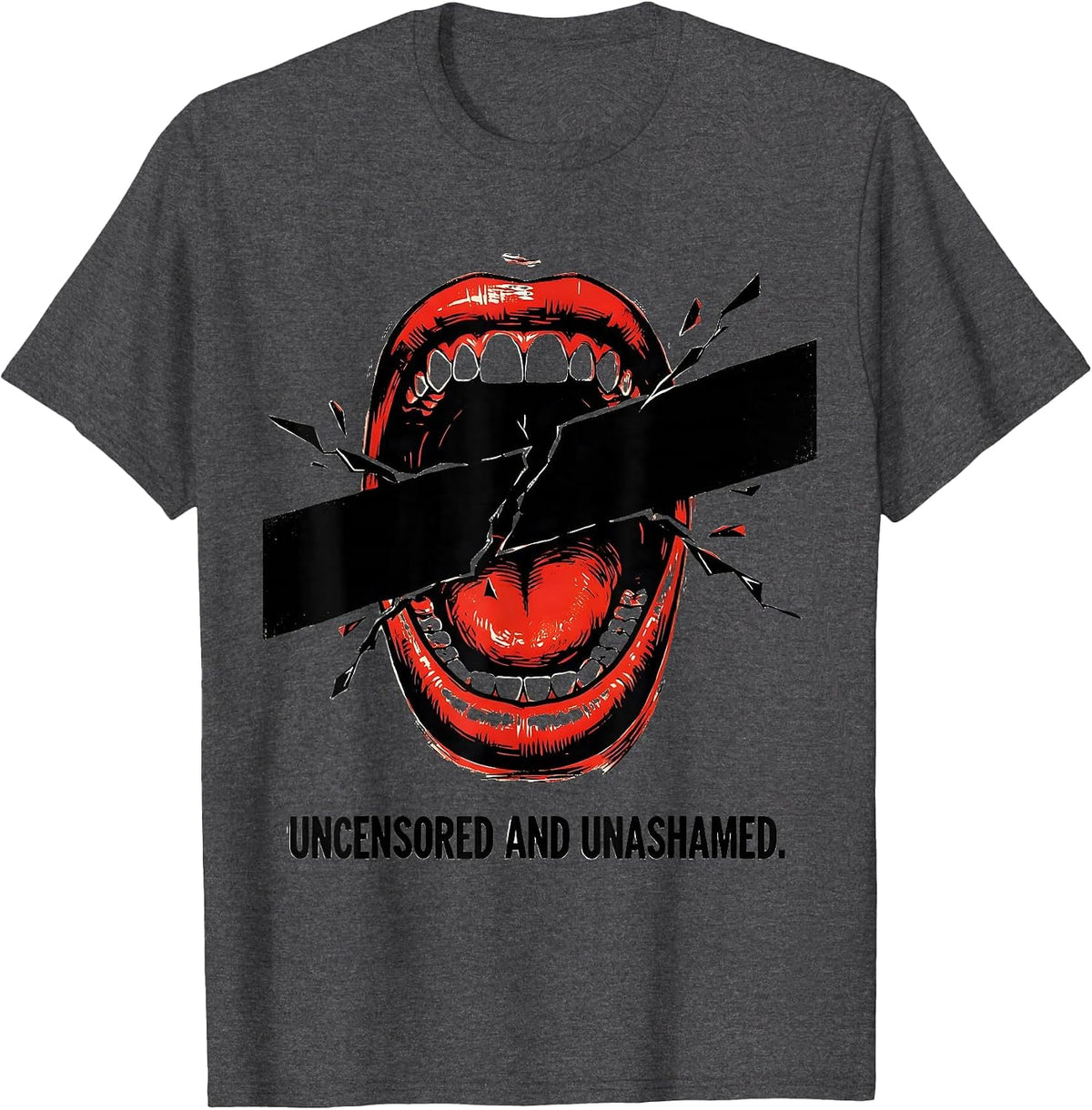 Men's Uncensored and Unashamed Free Speech Design T-Shirt - Dark Heather Grey