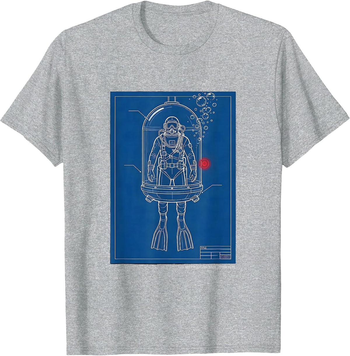 Men's Keep Your Distance Down Here Technical Blueprint Scuba Diver T-Shirt - Heather Grey