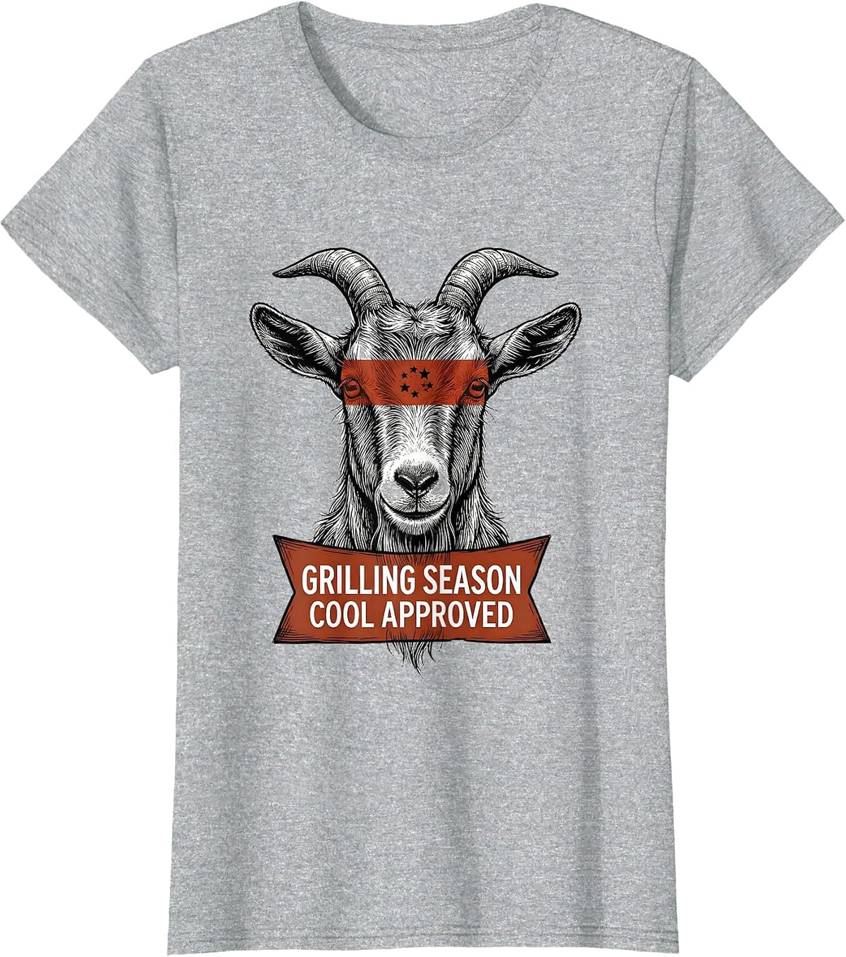 Women's Grilling Season, Cool Approved Line Art Funny Goat Humor T-Shirt - Heather Grey