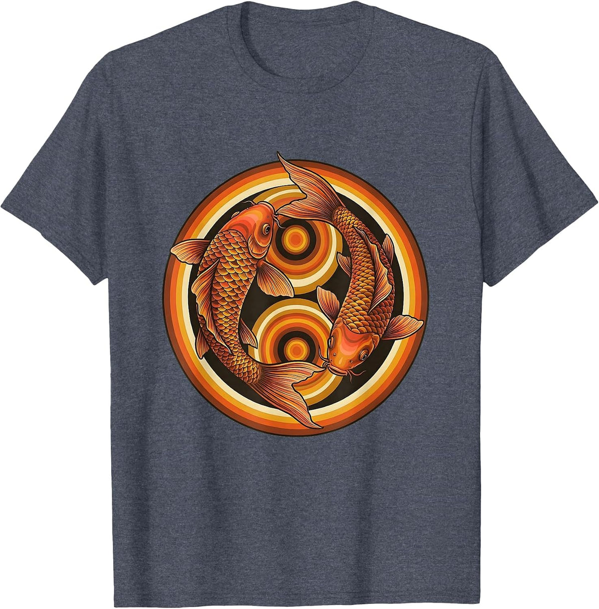 Tie Dye Koi Fish Circling Graphic Design T-Shirt - Heather Blue