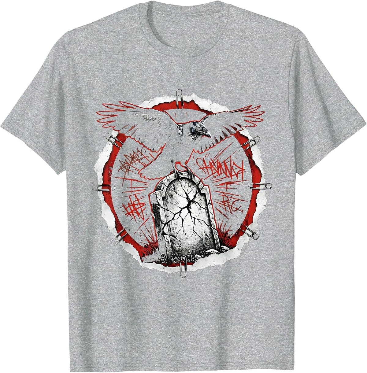 Men's Crow on Crumbling Gravestone Halloween Graphic T-Shirt - Heather Grey