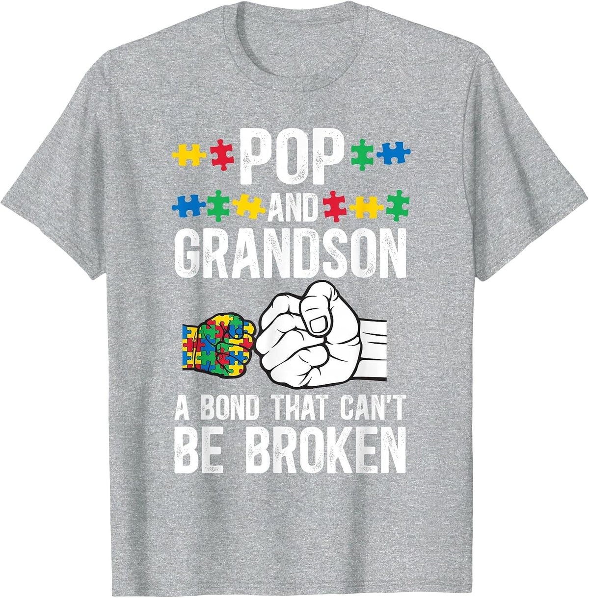 Proud Autism Pop and Grandson Autism Warrior Pop Grandpa T-Shirt - Heather Grey