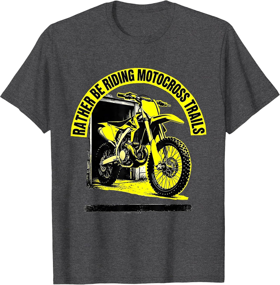Men's Rather Be Riding Motocross Trails Funny Motocross Dirt Bike T-Shirt - Dark Heather Grey