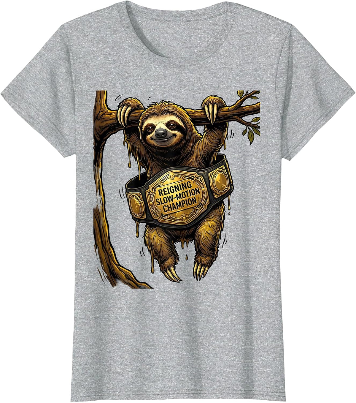 Reigning Slow-Motion Champion Funny Sloth Lover Humor Gift T-Shirt - Heather Grey