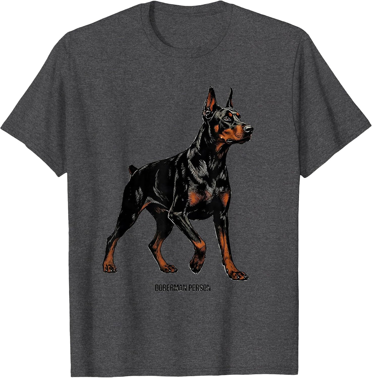 Men's Doberman Person Dobie Mom Dad Dog Lover Linocut T-Shirt - Dark Heather Grey