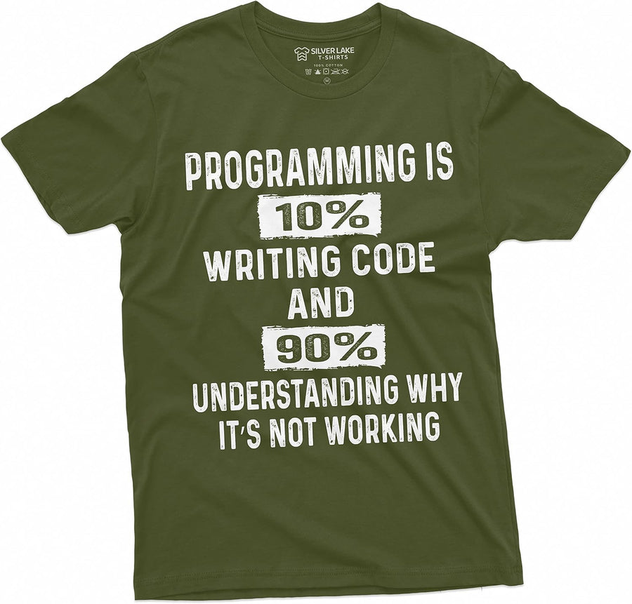 Men's Funny Programmer T-Shirt Programming Code Coding Software Developer Tee Shirt - Military Green