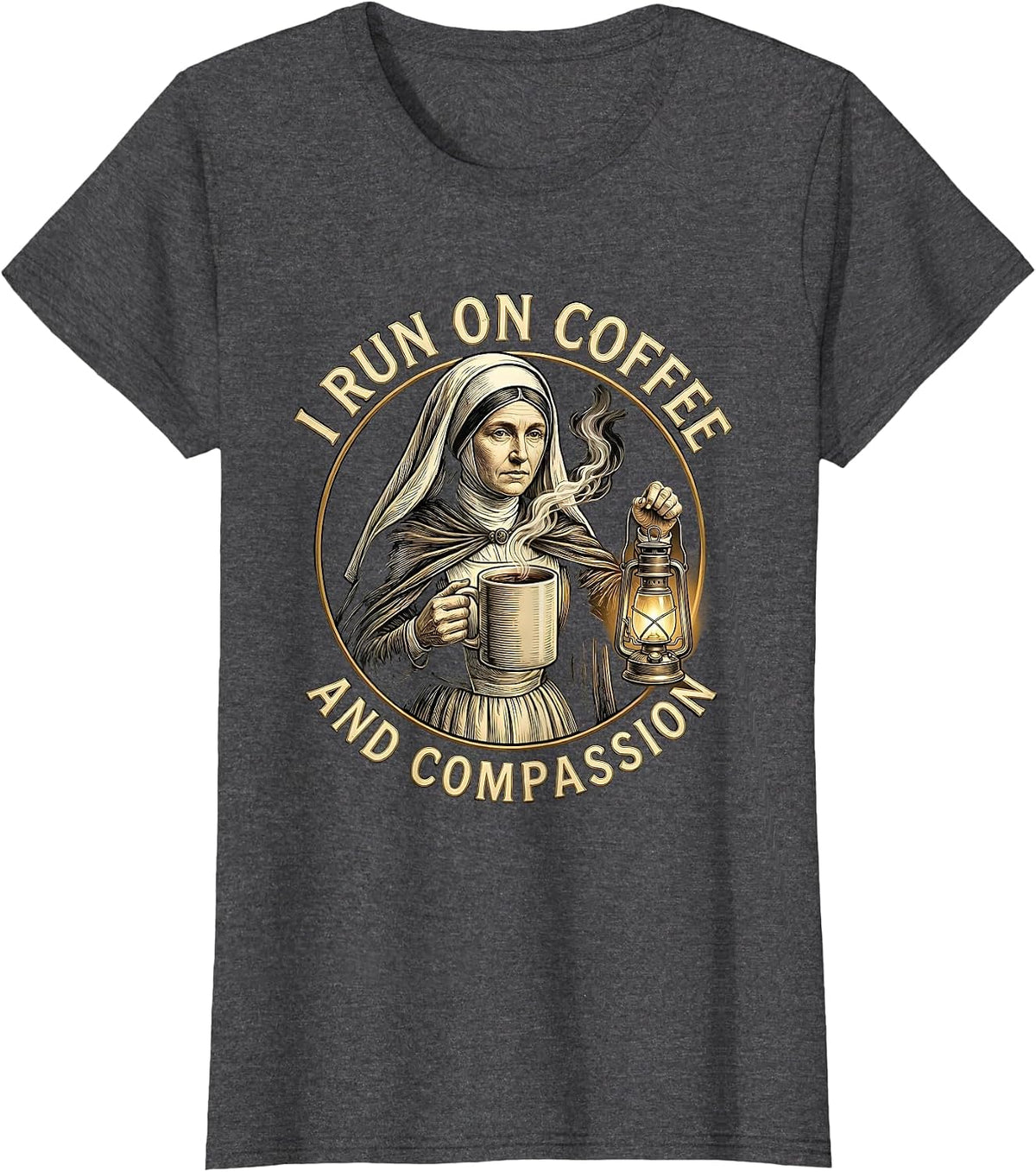 Women's I Run On Coffee and Compassion Medical Assistant T-Shirt - Dark Heather Grey