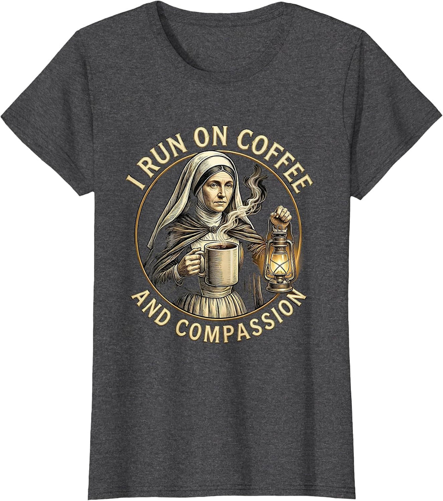 Women's I Run On Coffee and Compassion Medical Assistant T-Shirt - Dark Heather Grey