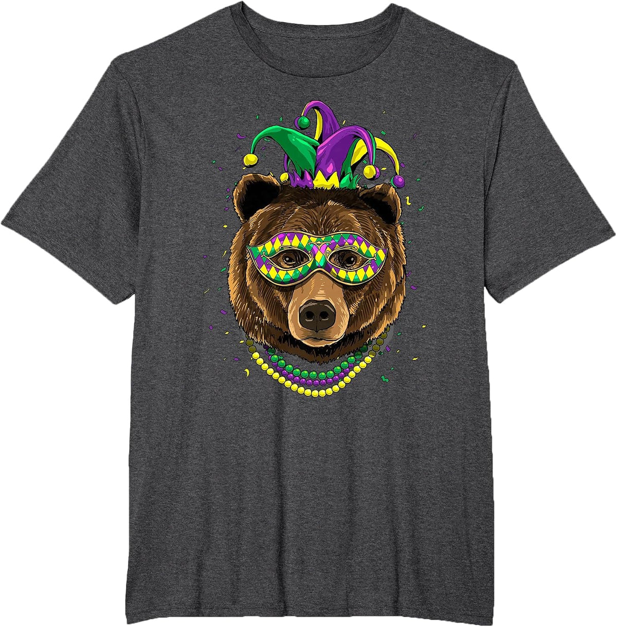 Bear Animal Lover Cute Mardi Gras Carnival Jester T-Shirt, Men's Big and Tall, Dark Heather Grey, 6X Tall - As Pictured