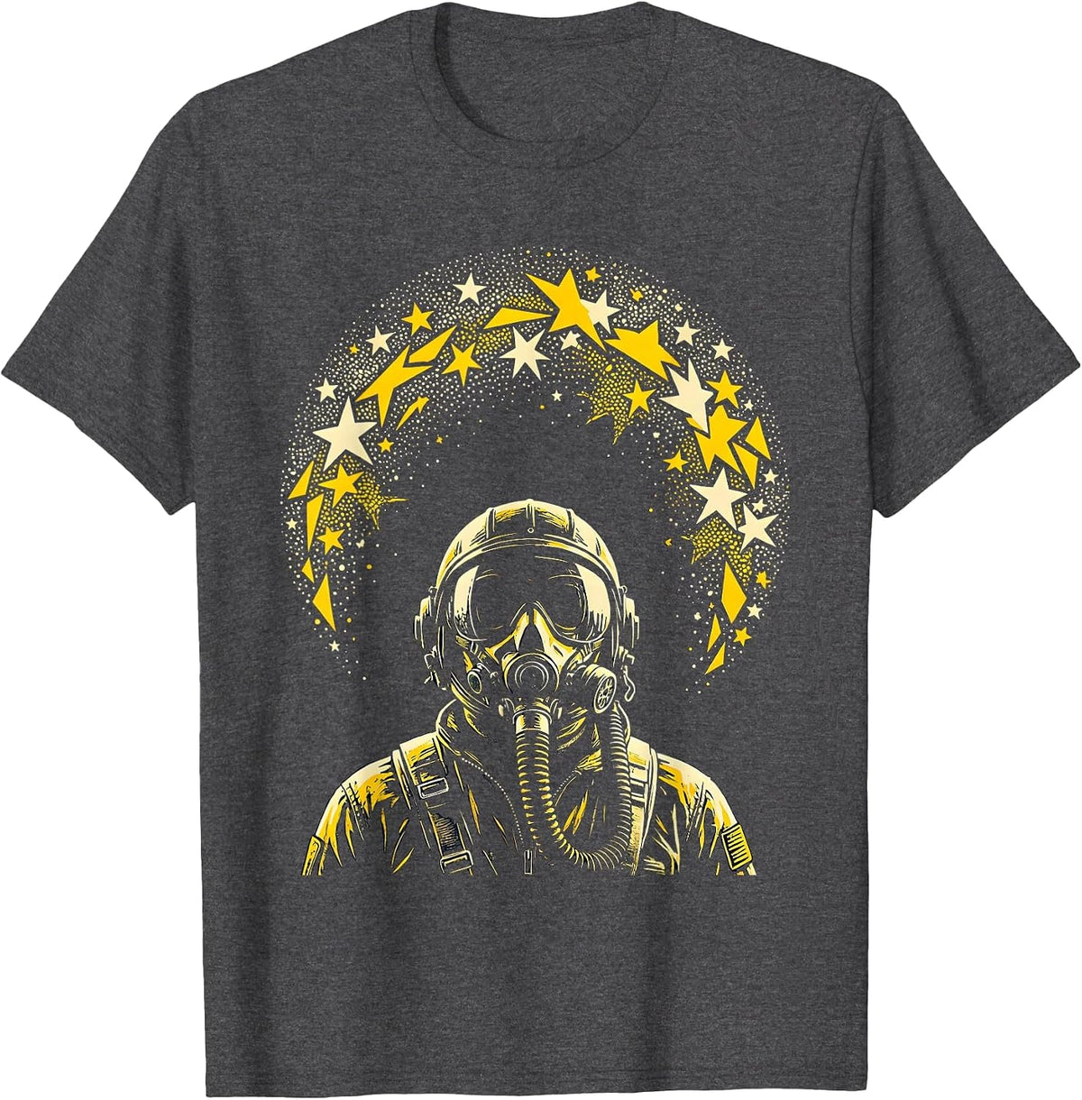 Lone Pilot Stargazing Night Sky Illustration T-Shirt - Dark Heather Grey
