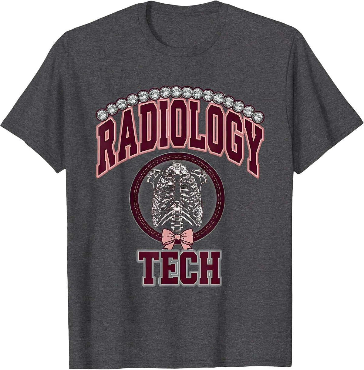 RADIOLOGY TECH Sparkle Varsity Radiology Tech Coquette Cute T-Shirt - Dark Heather Grey