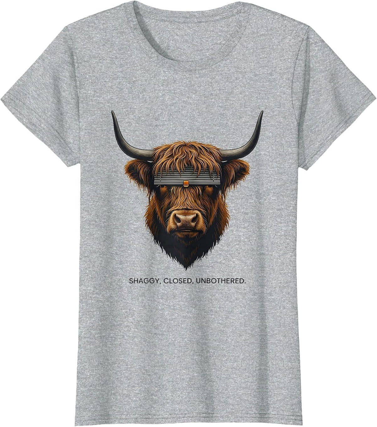 Shaggy Closed Unbothered Editorial Conceptual Highland Cow T-Shirt - Heather Grey