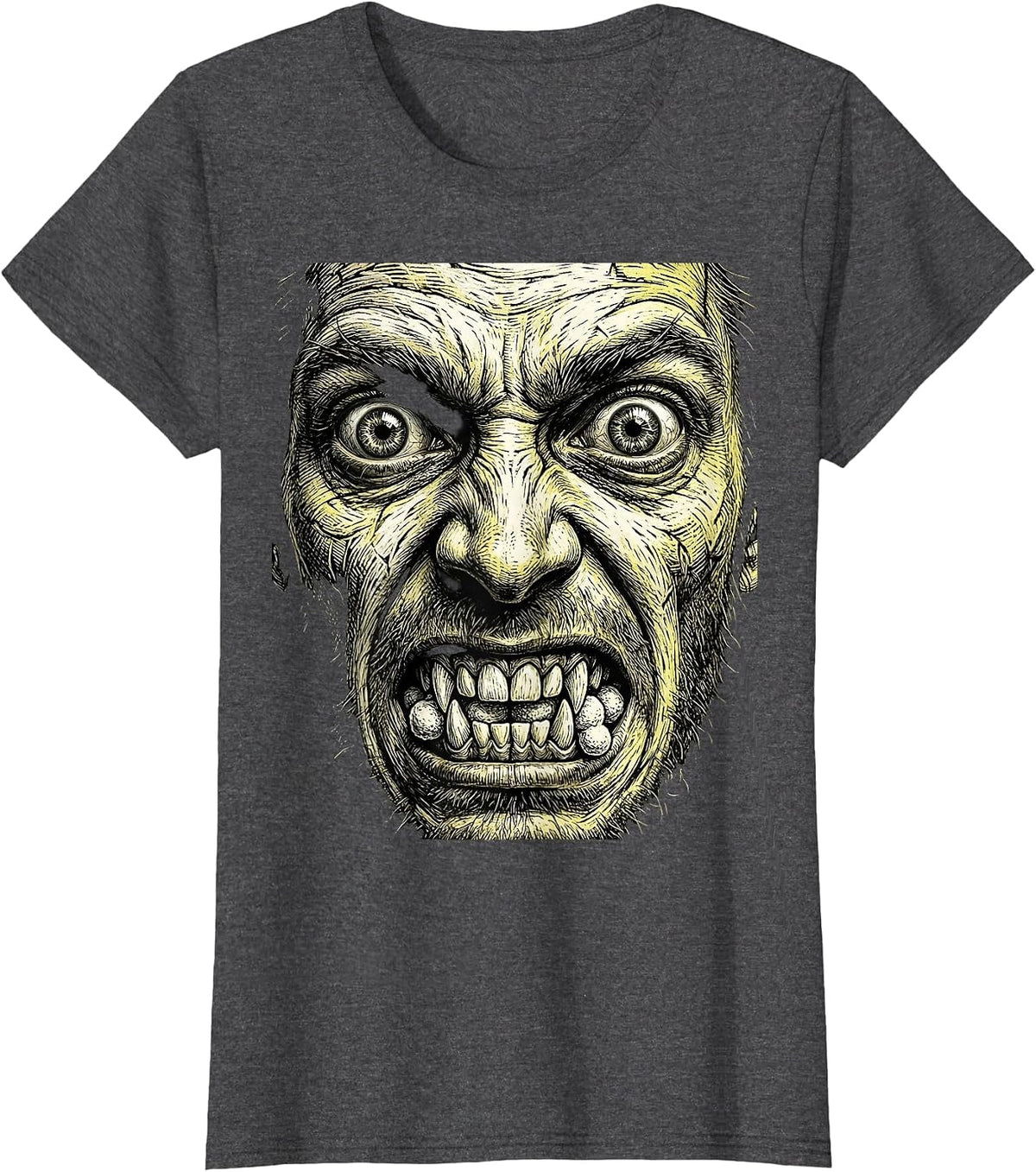 Women's Foaming Mouth Wild Eyes Rabies Graphic T-Shirt - Dark Heather Grey