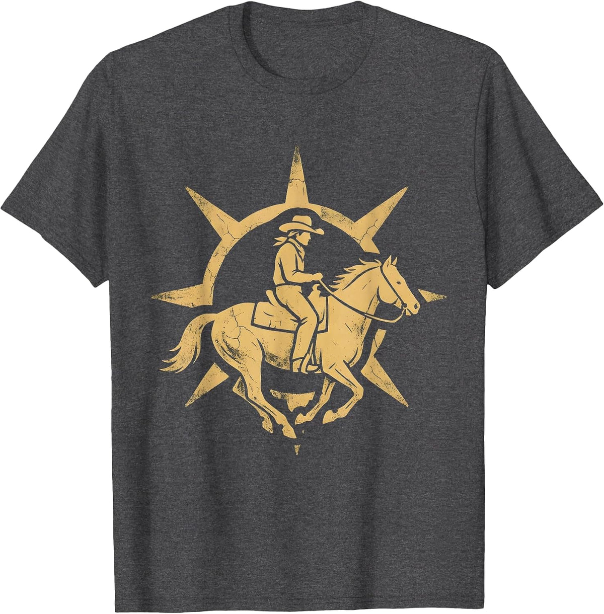 Cowgirl Riding Horse at Sunset Western Design T-Shirt - Dark Heather Grey